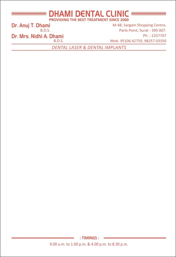 Medical & Clinic Stationery sample 23, designed and printed by Kusum Art, Surat