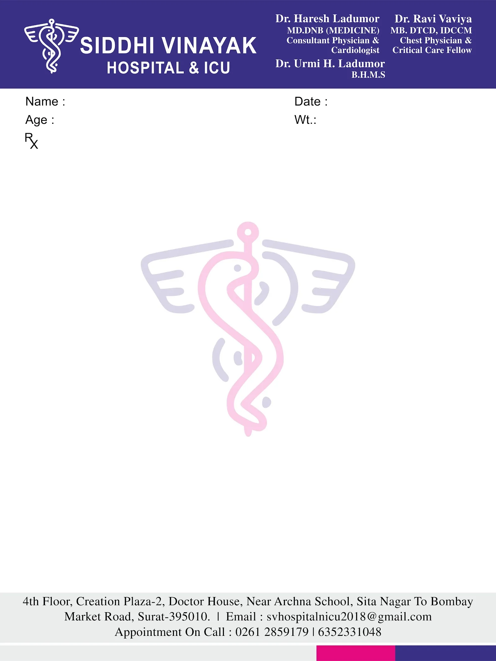Medical & Clinic Stationery sample 41, designed and printed by Kusum Art, Surat